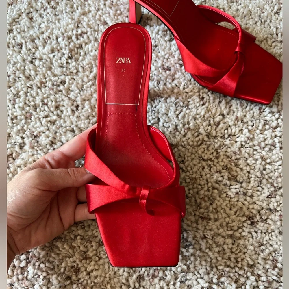 Zara Red Satin Heels - Picture 3 of 5